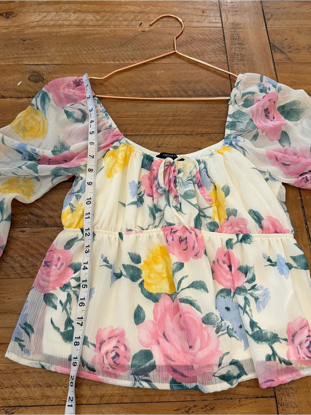 Forever 21 Floral Scoop-Neck Long Sleeve Blouse - Pink & Yellow on Cream - Picture 5 of 6